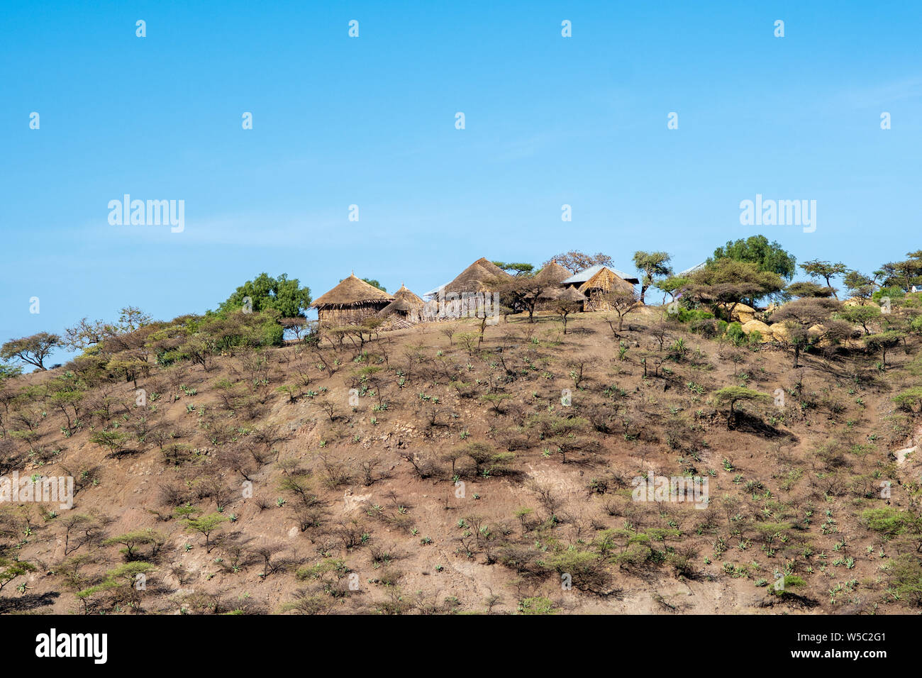 Eine kleine Landwirtschaft auf einem Hügel außerhalb von Mekele, Äthiopien. Mekele, Äthiopien Stockfoto