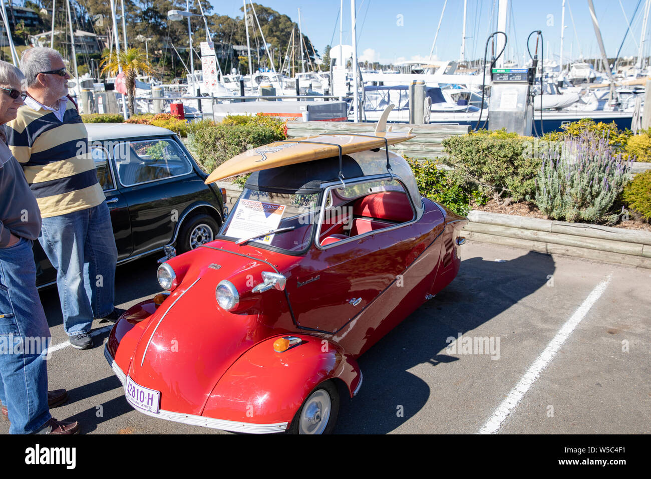Deutsche Messerschmitt kr 200 Bubble Car auf dem Display an einem Sydney Classic Car Show im Royal Motor Yacht Club, Australien. Auto hat zwei Hub sachs Motor Stockfoto