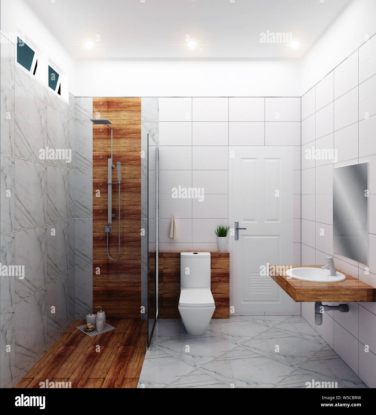 Helles Badezimmer Design Fliesen weiß, modernen Stil. 3D-Rendering Stockfoto