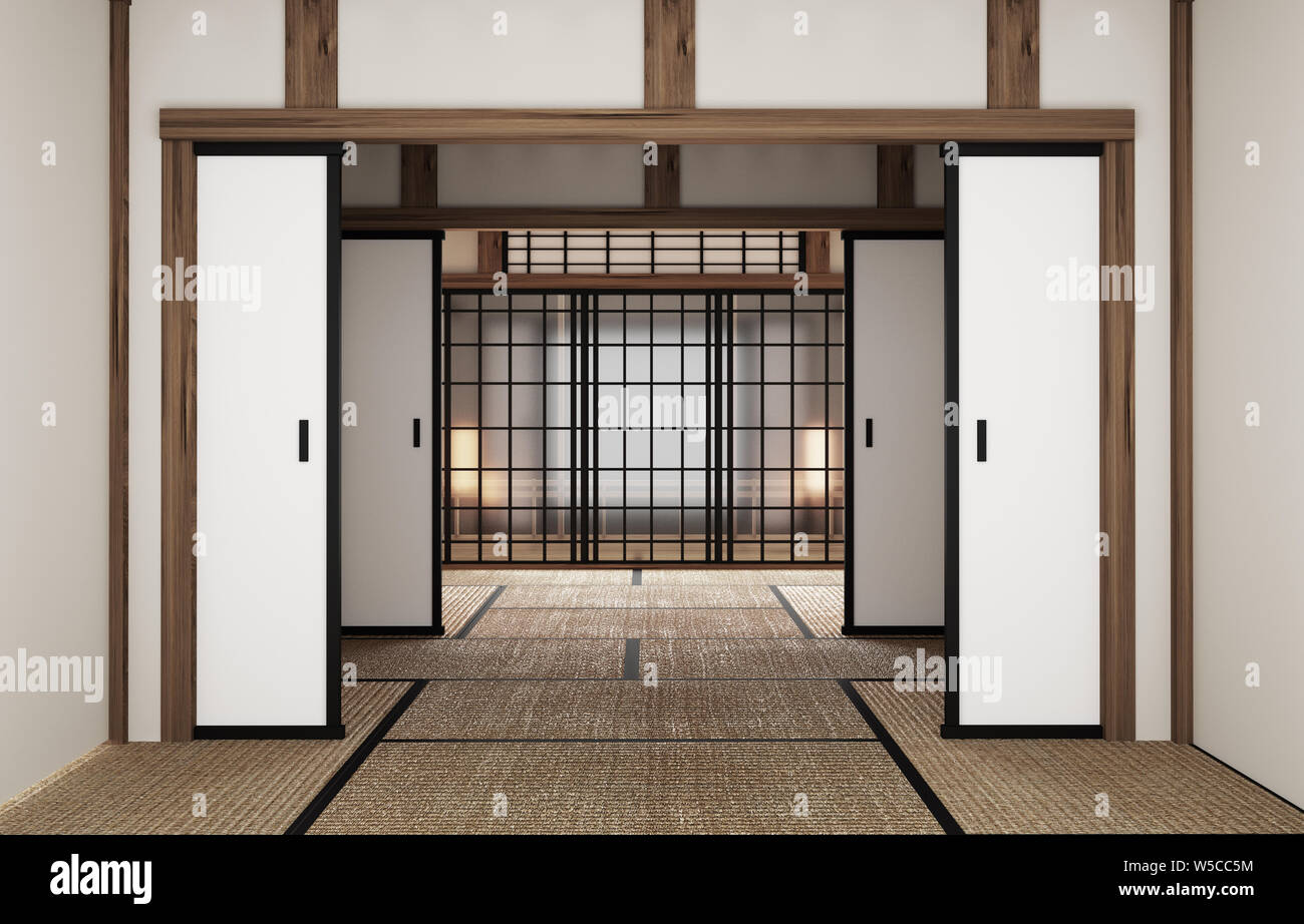 Japanese-Style Zimmer original Interior Design. 3D-Rendering Stockfoto