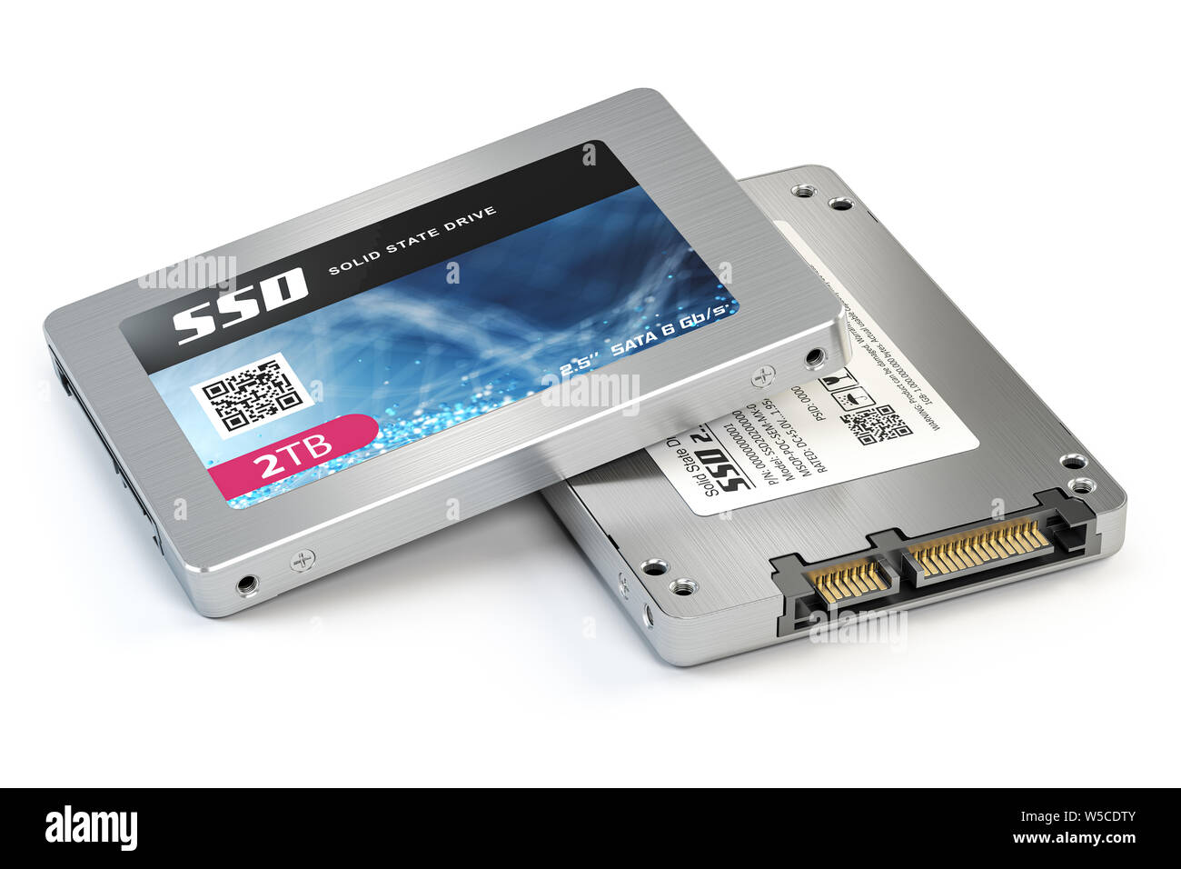 SSD Solid State Laufwerke Festplatten auf weißem Hintergrund. 3D-Darstellung Stockfoto