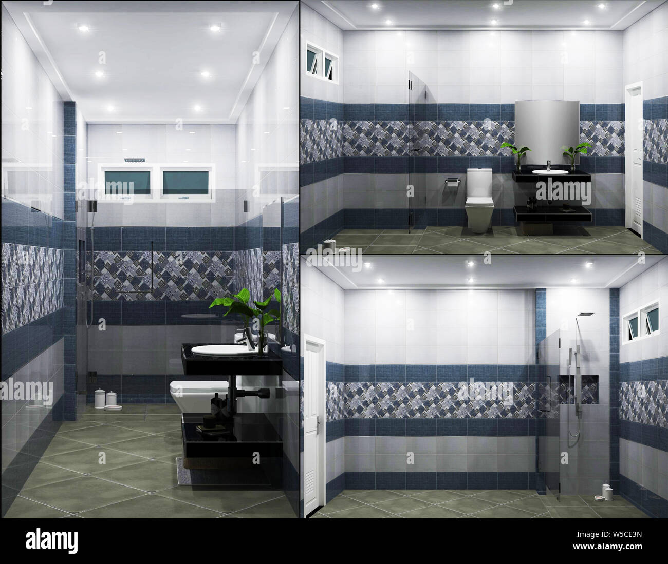 Helles Badezimmer Design Fliesen blau, modernen Stil. 3D-Rendering Stockfoto