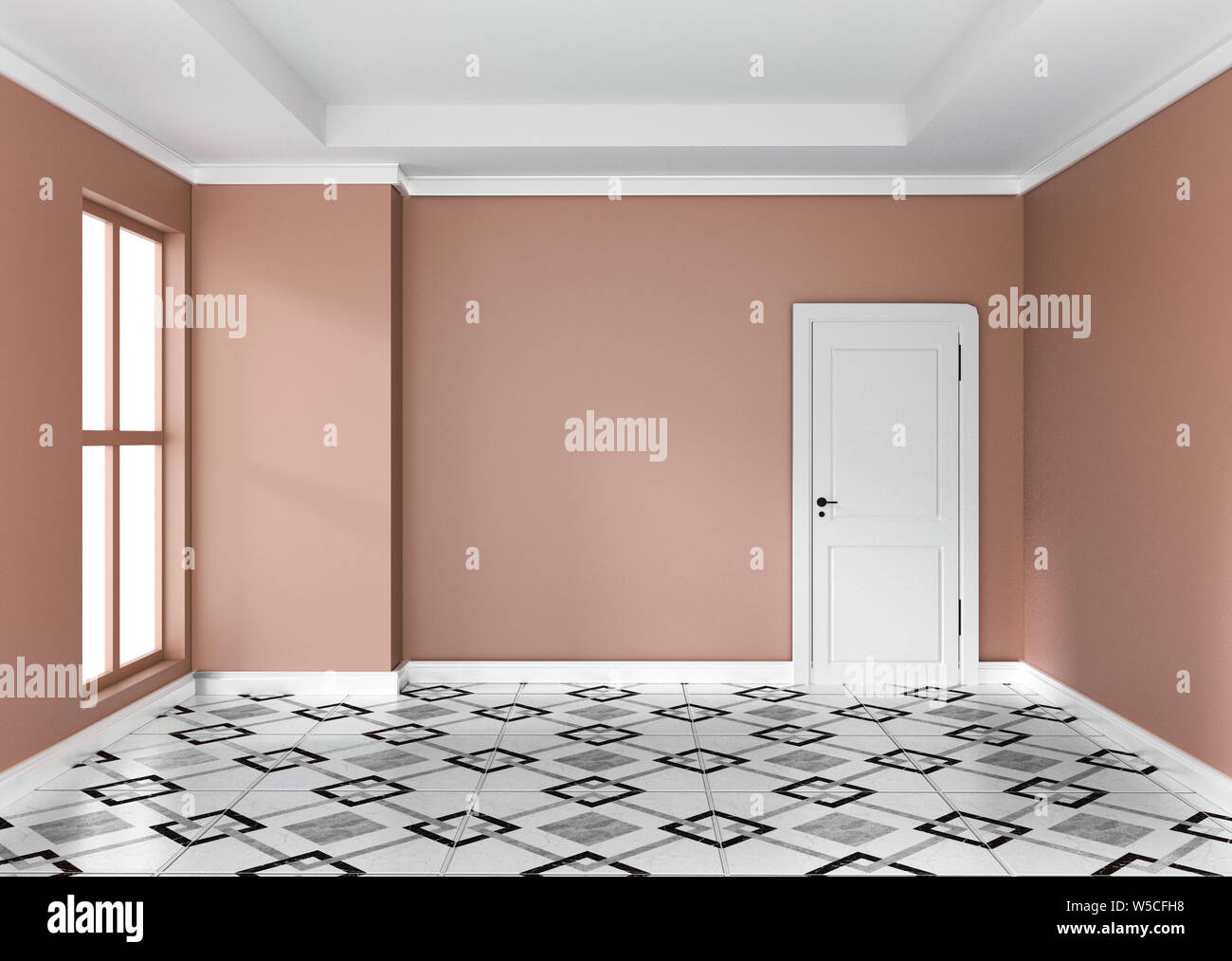Leere orange Zimmer Interior Design 3D-Rendering Stockfoto