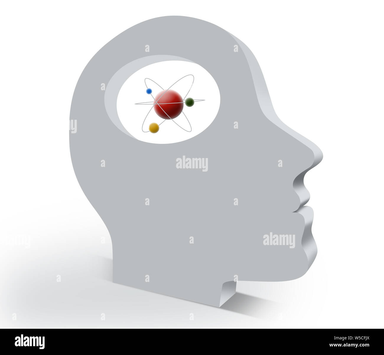 Person Kopf mit Atomen Stockfoto
