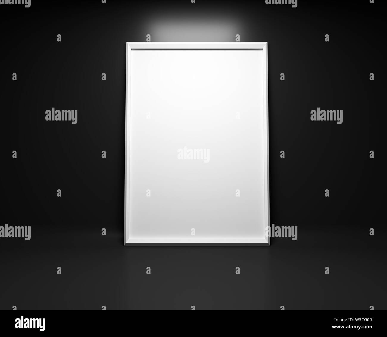 Weiß Bilderrahmen auf schwarzem Hintergrund Mock up. 3D-Rendering Stockfoto