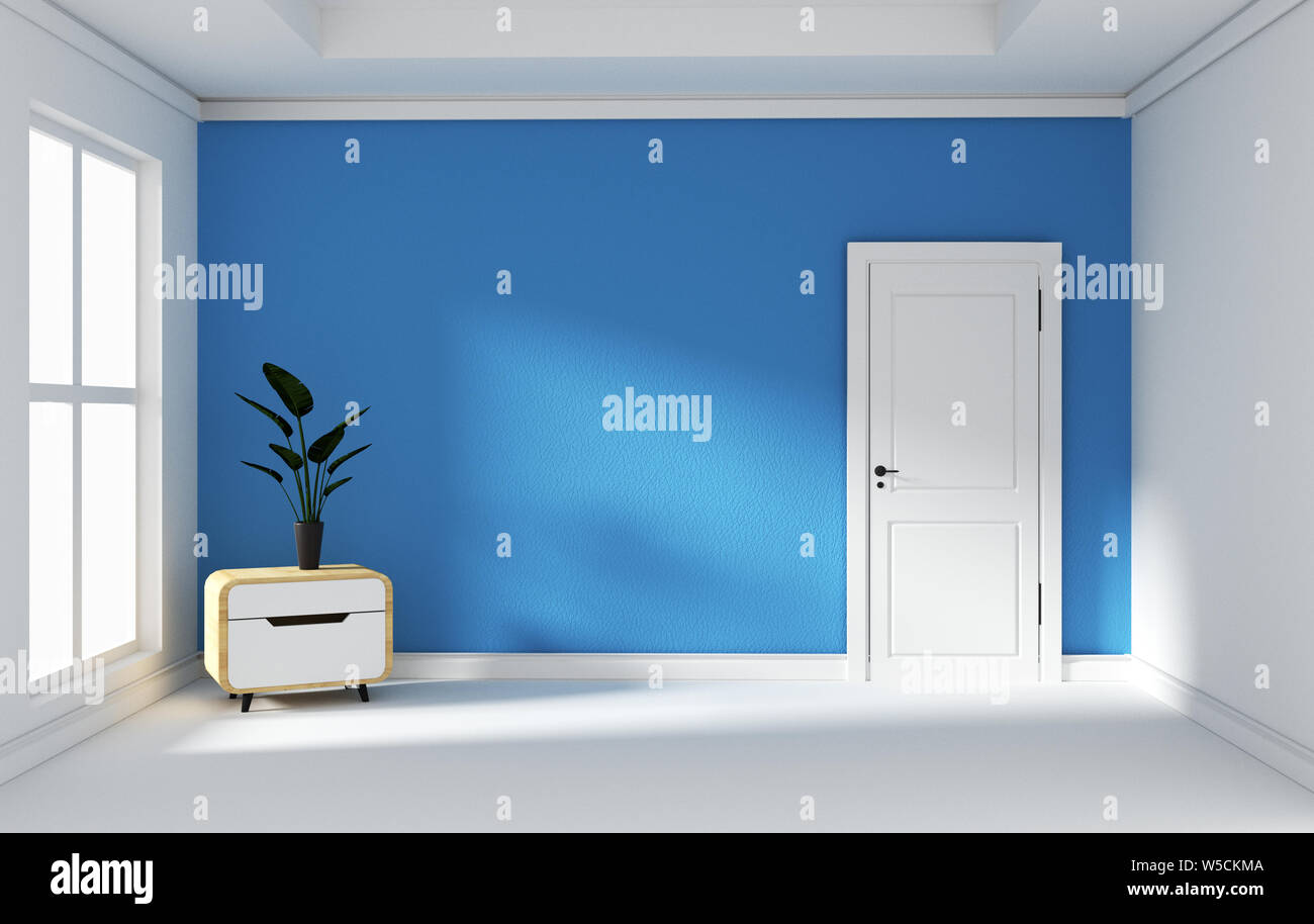 Blaues Zimmer - schöne Zimmer, leeren Raum, modernen hellen Innenraum. 3D-Rendering Stockfoto