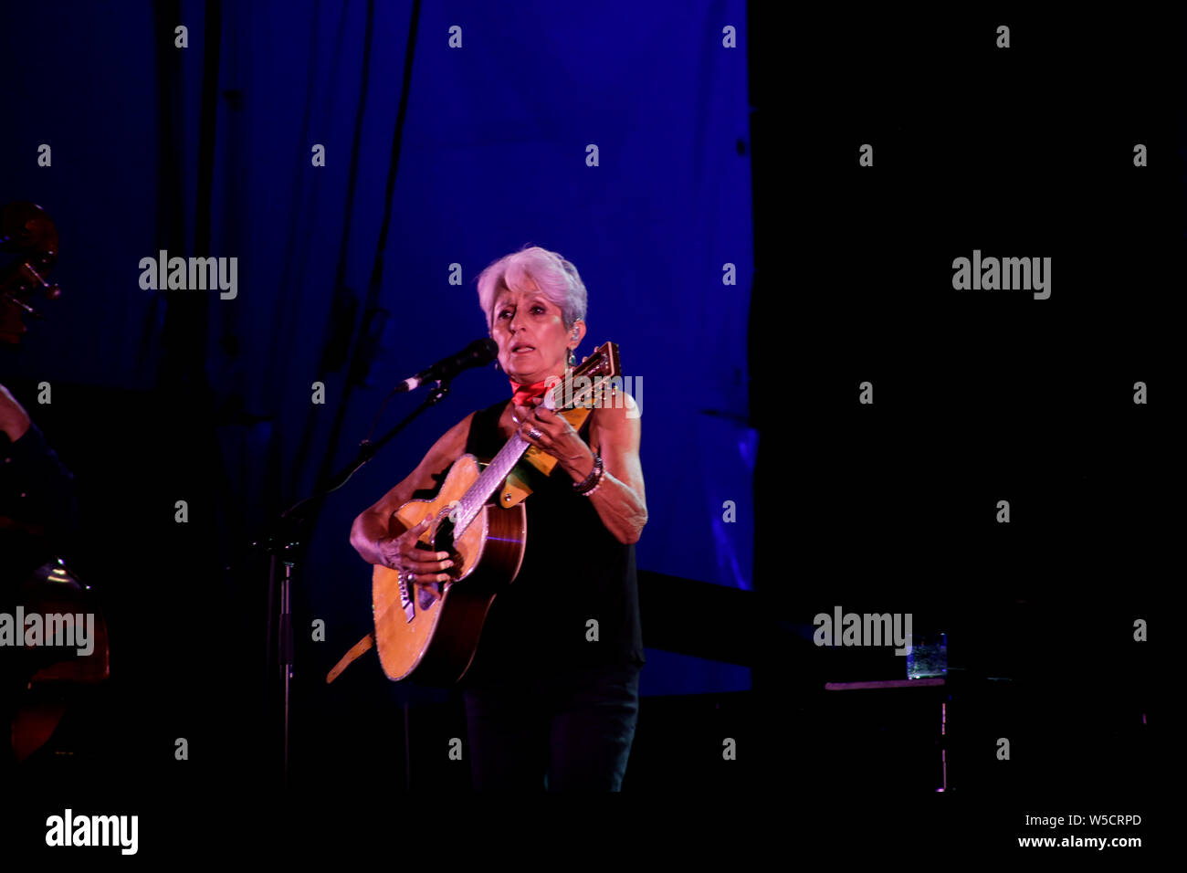 Joan Baez sangen und spielten in ihrem letzten Konzert ihrer Karriere bei Flower Festival in Collegno, Turin, Italien Stockfoto