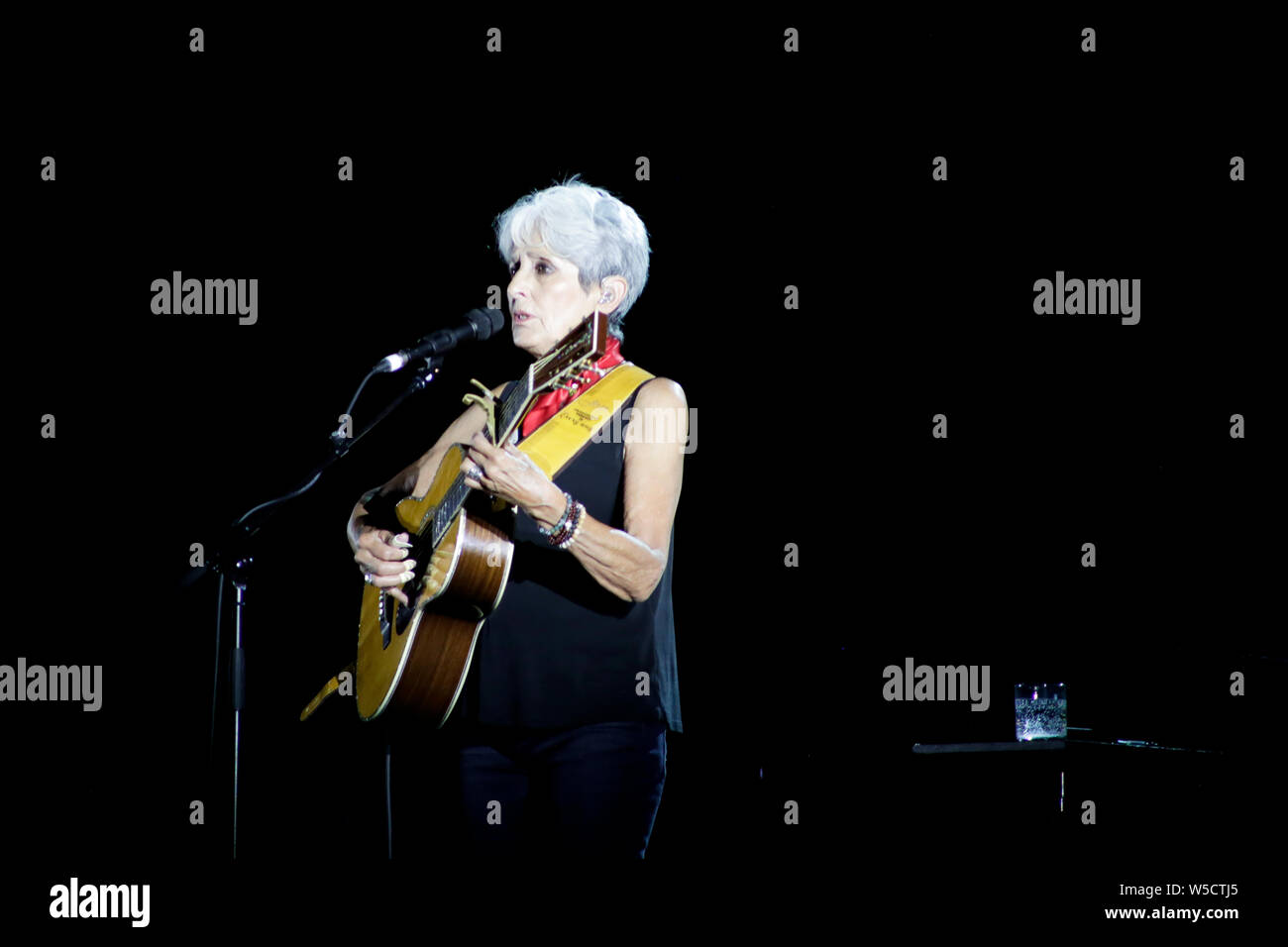 Joan Baez sangen und spielten in ihrem letzten Konzert ihrer Karriere bei Flower Festival in Collegno, Turin, Italien Stockfoto