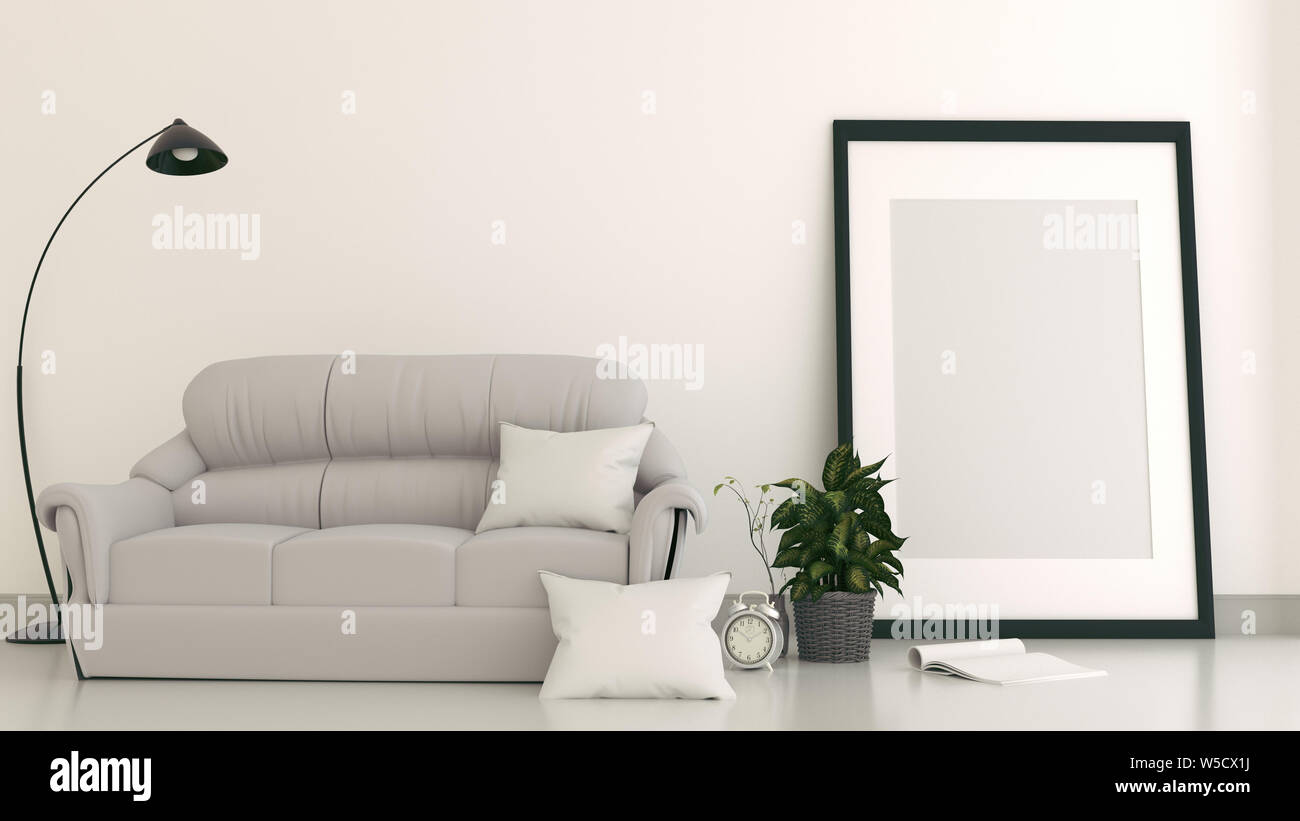Leere Zimmer mit Sofa mit Rahmen. 3D-Rendering Stockfoto