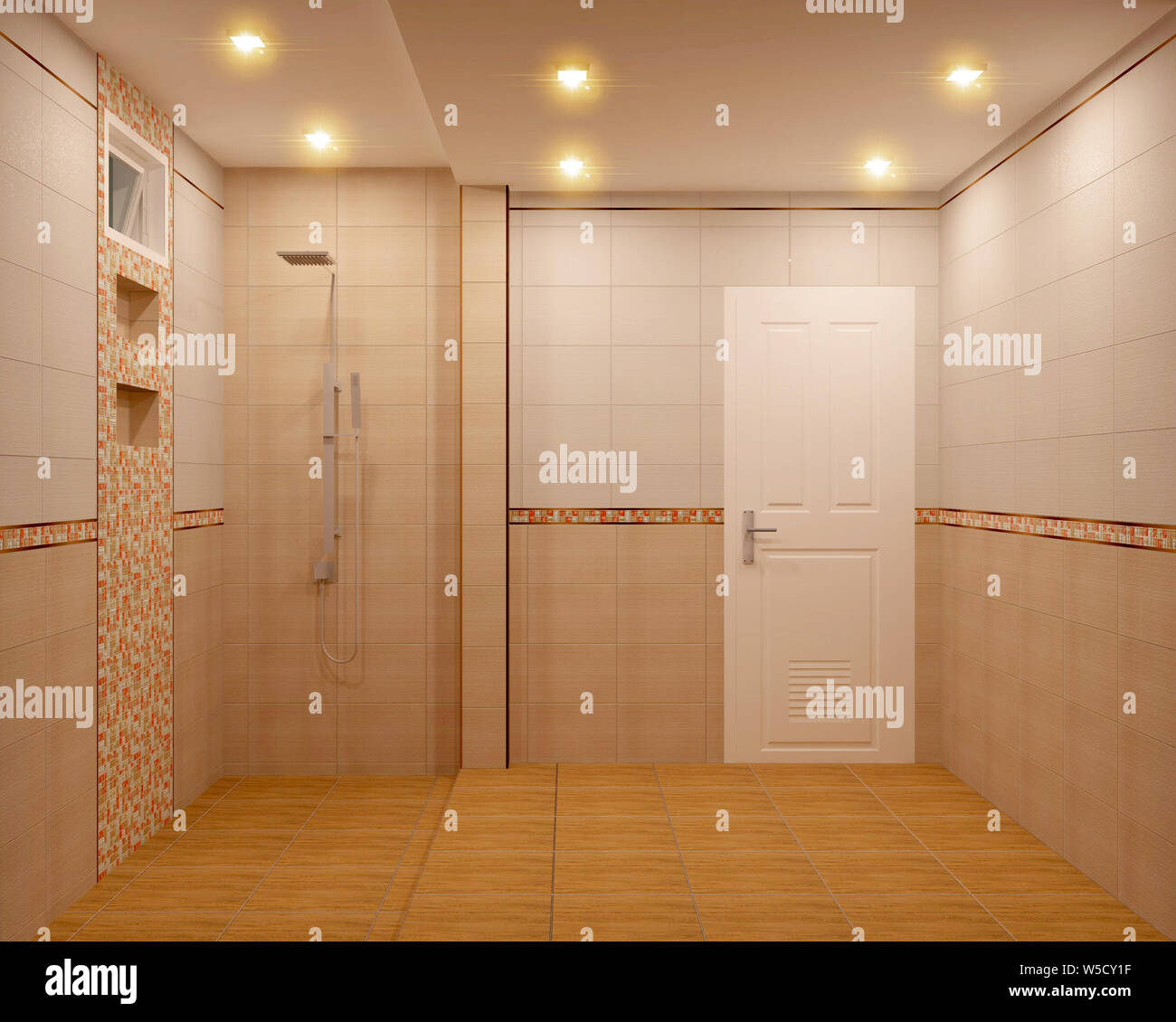 Badezimmer design orange Kacheln und Fliesen Mosaik Design. 3D-Rendering Stockfoto