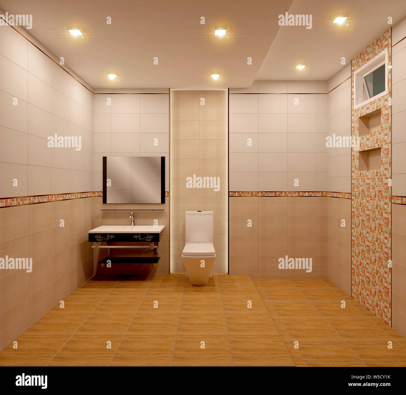 Badezimmer design orange Kacheln und Fliesen Mosaik Design. 3D-Rendering Stockfoto