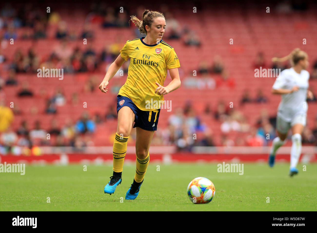 London, Großbritannien. 28. Juli 2019. Lisa Evans von Arsenal Frauen in Aktion. Emirates Cup 2018 überein, Arsenal Frauen v Bayern München Frauen im Emirates Stadium in London am Sonntag, den 28. Juli 2019. Dieses Bild dürfen nur für redaktionelle Zwecke verwendet werden. Nur die redaktionelle Nutzung, eine Lizenz für die gewerbliche Nutzung erforderlich. Keine Verwendung in Wetten, Spiele oder einer einzelnen Verein/Liga/player Publikationen. pic von Steffan Bowen/Andrew Orchard sport Fotografie/Alamy Live news Credit: Andrew Orchard sport Fotografie/Alamy leben Nachrichten Stockfoto