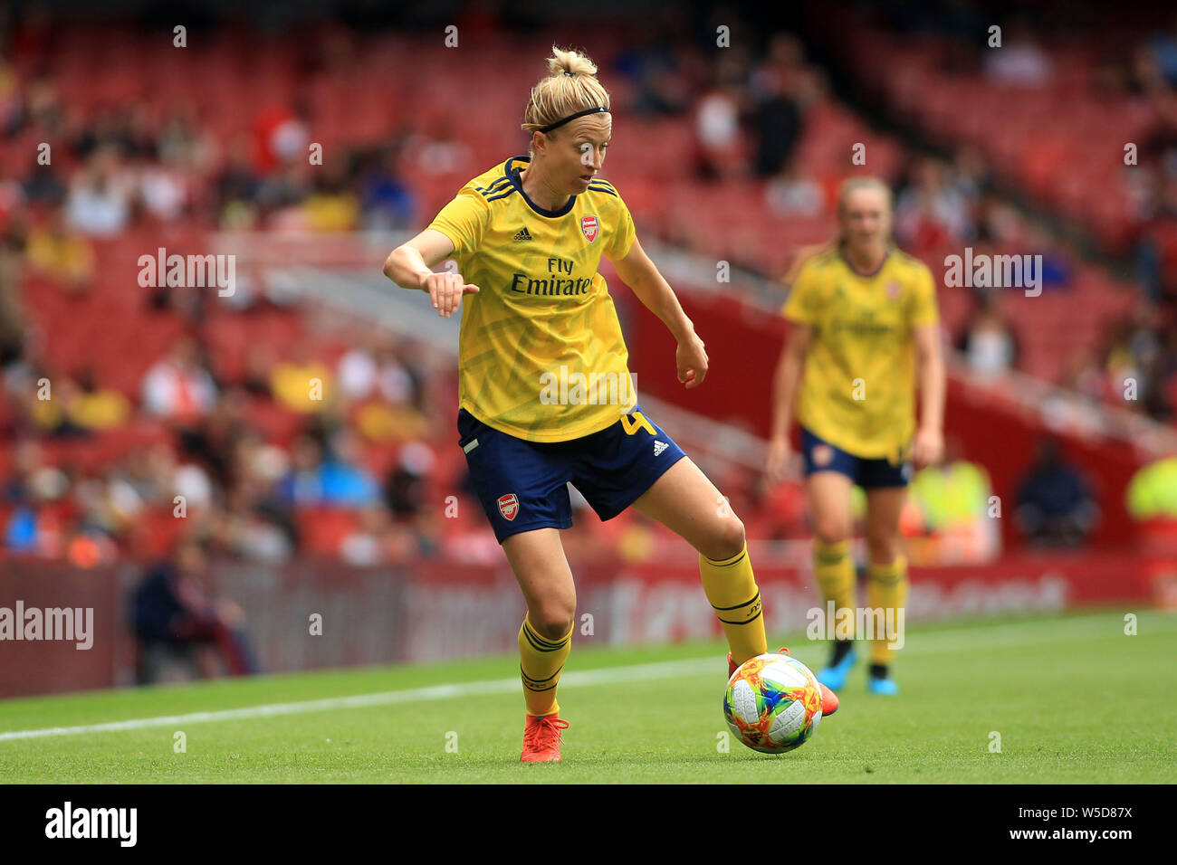 London, Großbritannien. 28. Juli 2019. Janni Arnth von Arsenal Frauen in Aktion. Emirates Cup 2018 überein, Arsenal Frauen v Bayern München Frauen im Emirates Stadium in London am Sonntag, den 28. Juli 2019. Dieses Bild dürfen nur für redaktionelle Zwecke verwendet werden. Nur die redaktionelle Nutzung, eine Lizenz für die gewerbliche Nutzung erforderlich. Keine Verwendung in Wetten, Spiele oder einer einzelnen Verein/Liga/player Publikationen. pic von Steffan Bowen/Andrew Orchard sport Fotografie/Alamy Live news Credit: Andrew Orchard sport Fotografie/Alamy leben Nachrichten Stockfoto