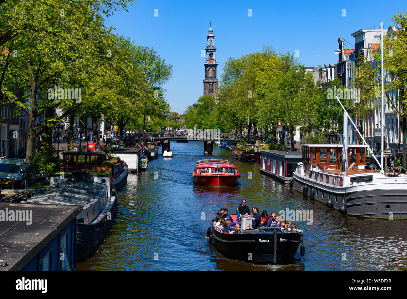 Bootstour und Canal Cruise in Amsterdam, Holland, Niederlande Stockfoto