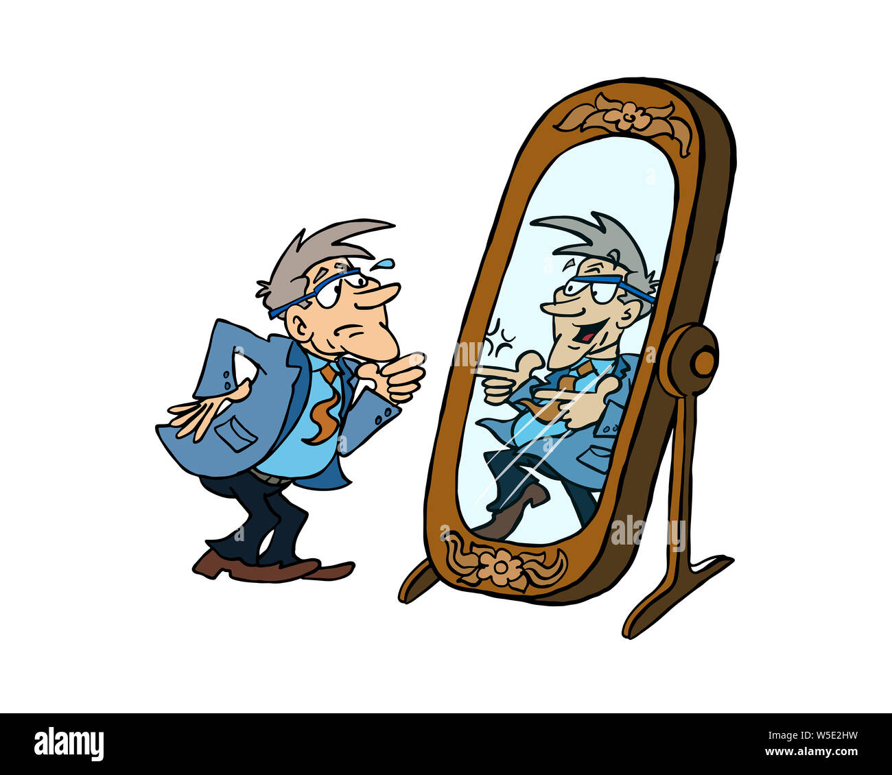 Ältere Menschen, wie erregt er in den Spiegel werden können Stockfoto