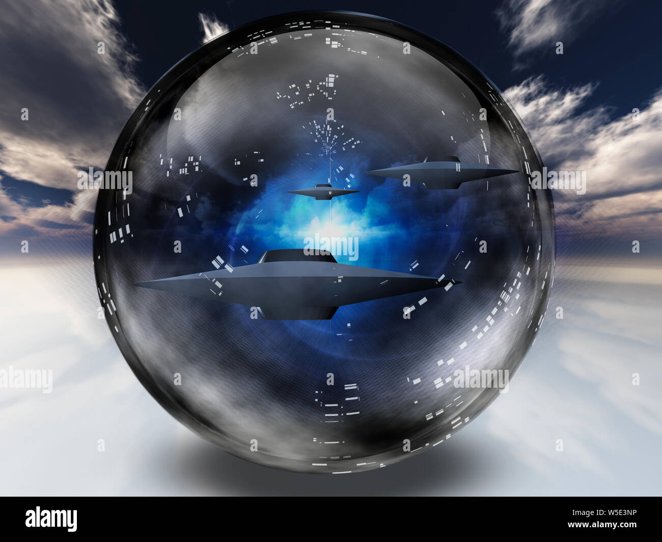 UFO in Warp Sphäre. Sci Fi art Stockfoto