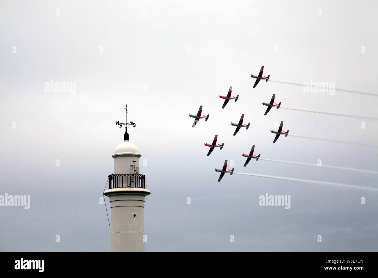 Sunderland, Großbritannien. 28. Juli 2019. Swiss Air Force PC-7 Team, Sunderland International Airshow, Kredit: David Whinham/Alamy leben Nachrichten Stockfoto