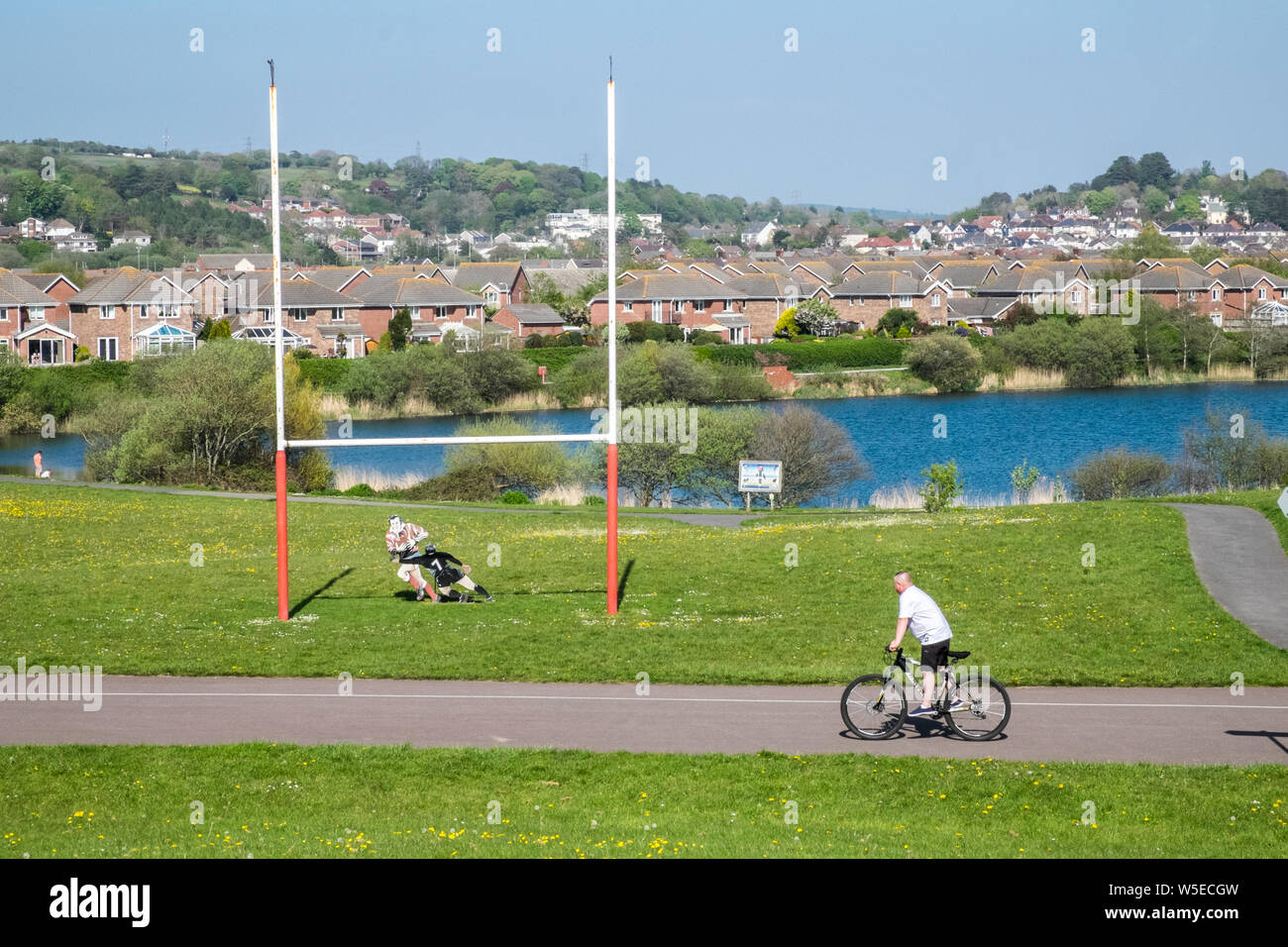 Fahrrad, Radfahren, Millennium, Küsten, Pfad, Llanelli, Carmarthenshire, West, Wales, Welsh, UK, GB, Großbritannien, Britische, Stockfoto