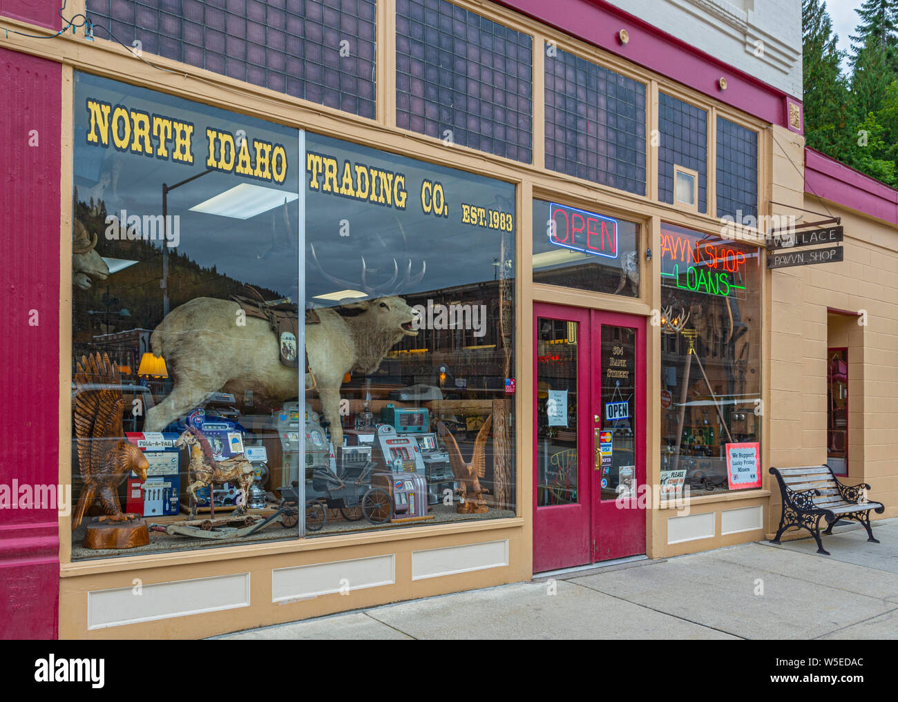 Idaho, Wallace, historische Bergbaustadt gegründet 1884, North Idaho Trading Co., Pawn Shop Stockfoto