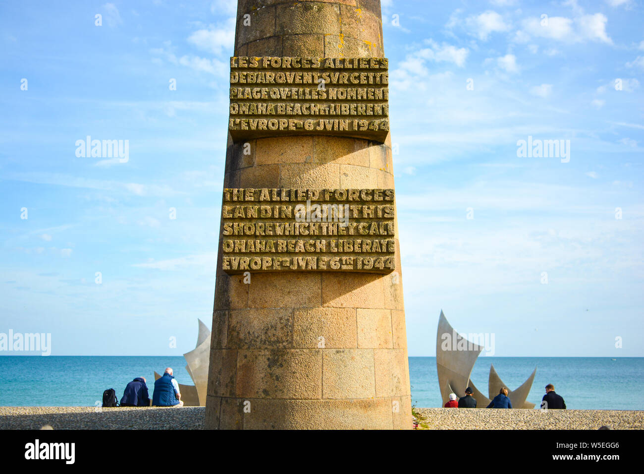 Les Braves Denkmal für die gefallenen US-Soldaten auf Omaha Beach an der nördlichen Küste der Normandie Frankreich bei Colleville-sur-Mer. Stockfoto