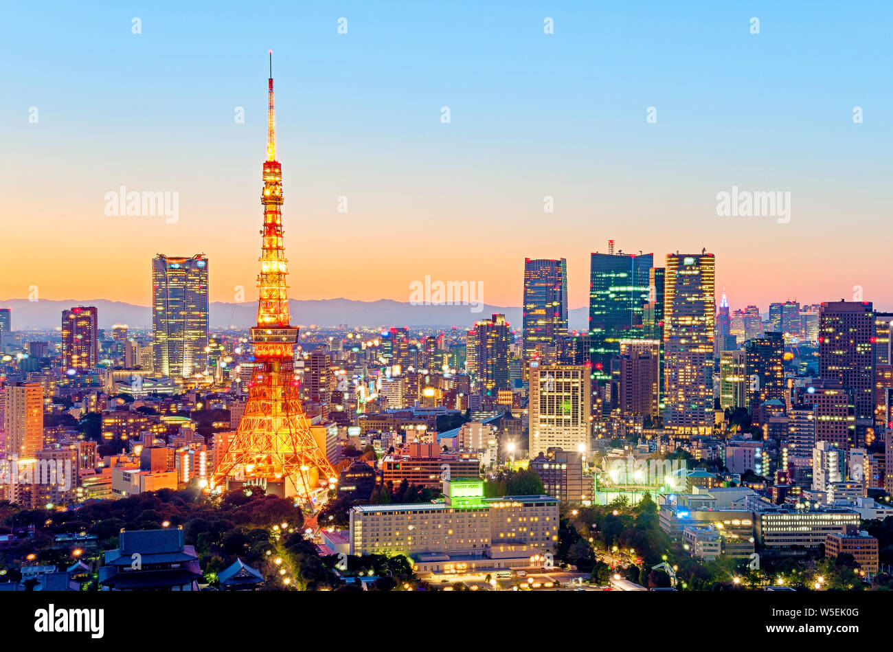 Tokio Skyline und Tokyo Tower Japan asiatische Stadtbild Stockfoto