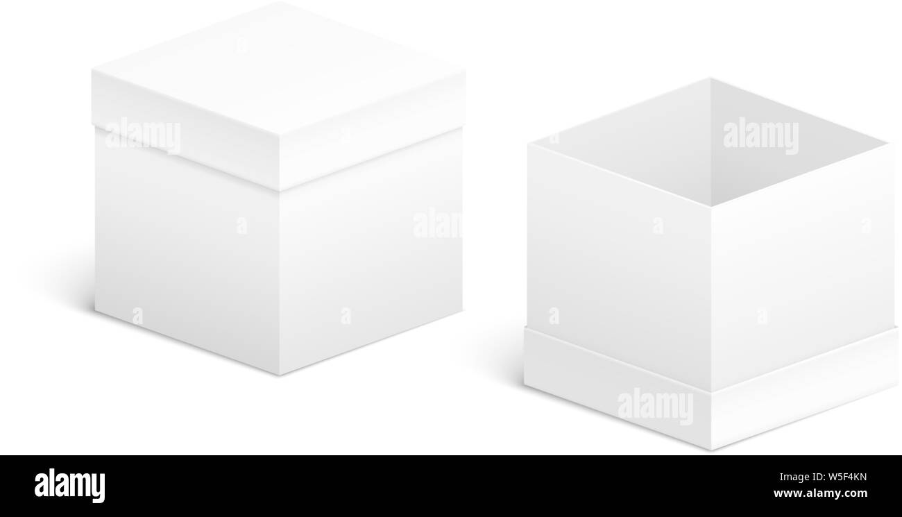 Offene und geschlossene Box Design. Weiße Objekte auf weißem Hintergrund Stock Vektor