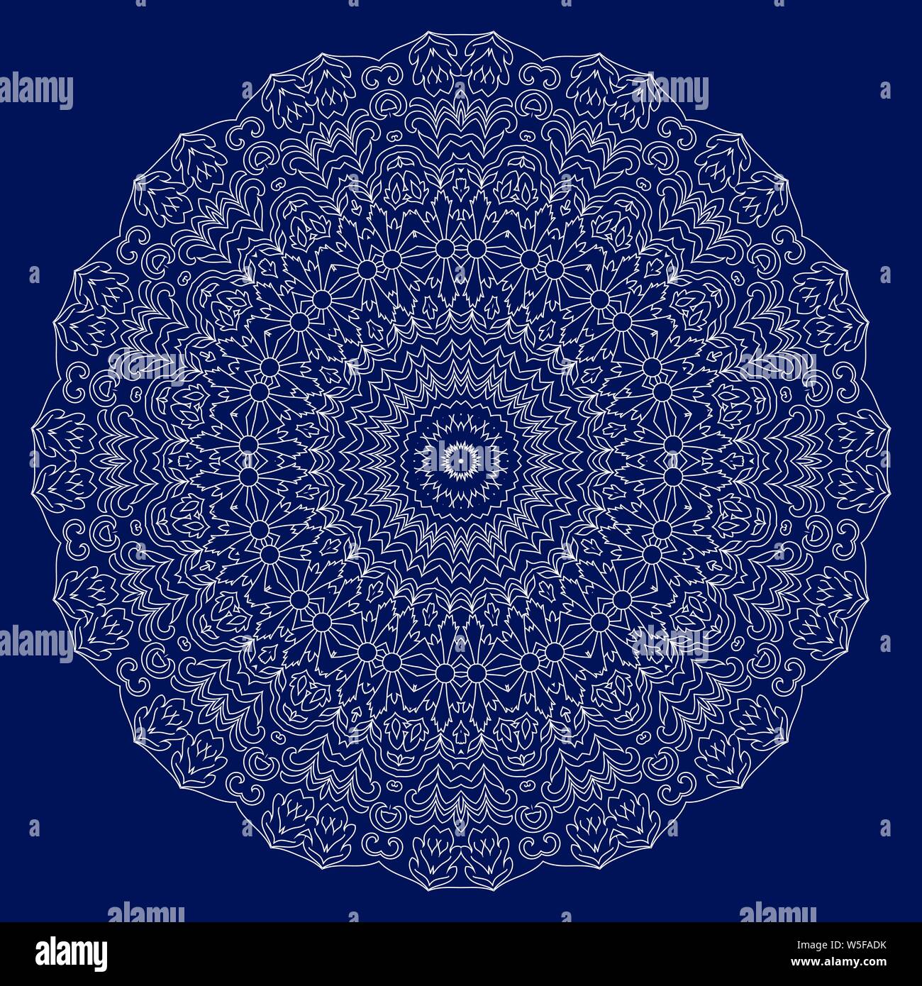 Runde Spitze Ornament. Ethnische dekorative Elemente, runde ornament Rundschreiben. Blauen Hintergrund. Vector Illustration. Stock Vektor