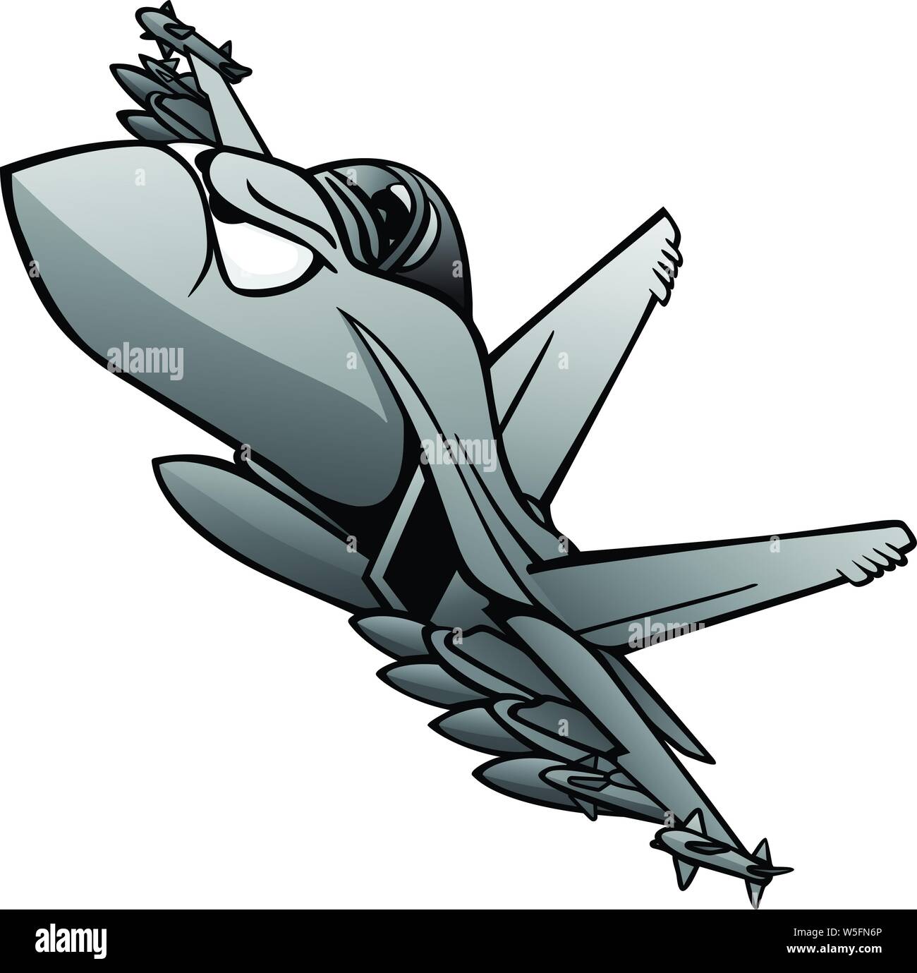 Militärische Fighter Attack Jet Airplane Cartoon Vector Illustration Stock Vektor