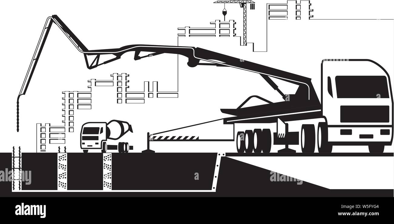 Betonpumpe Staplers Arbeiten auf der Baustelle - Vector Illustration Stock Vektor