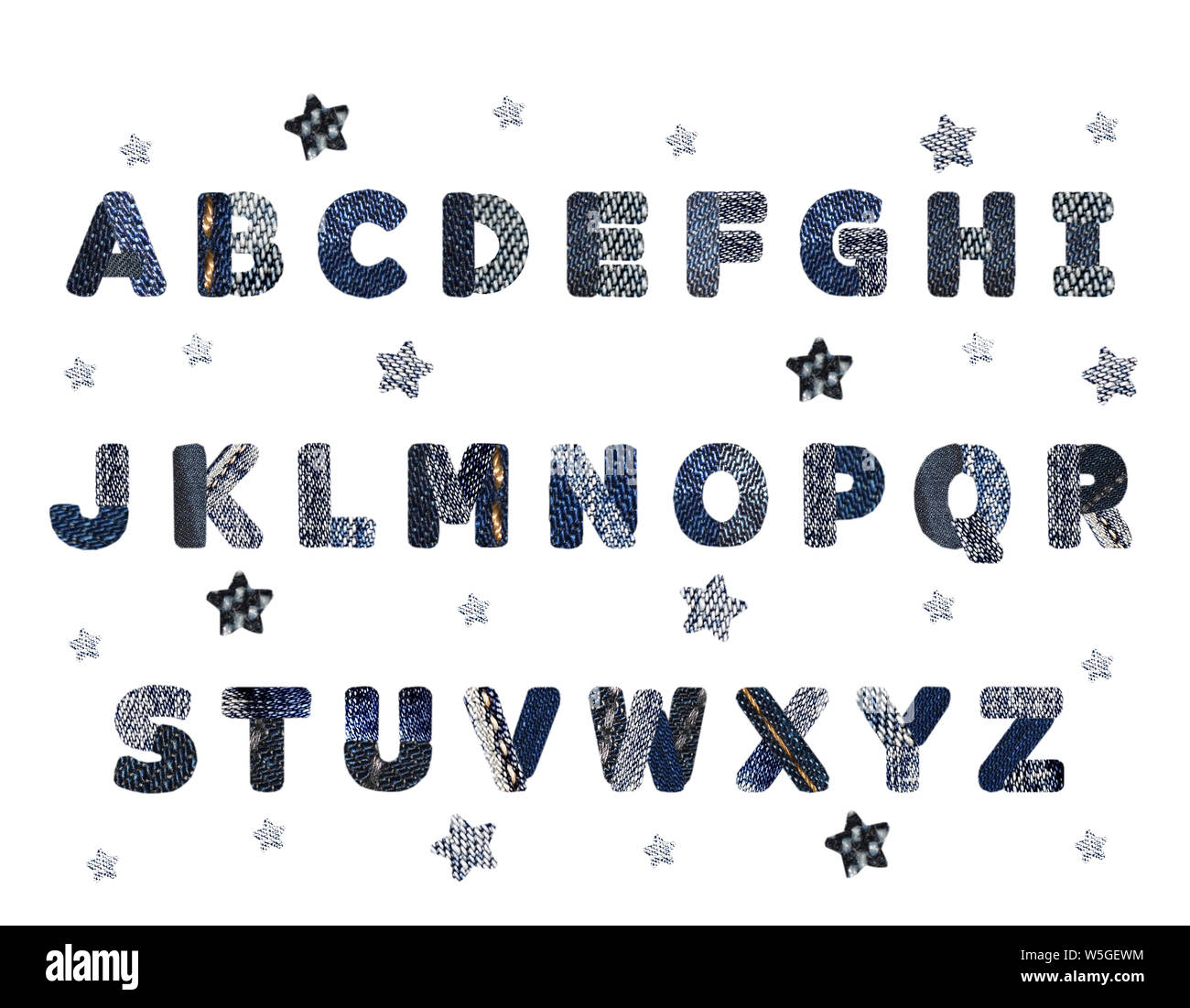 Abbildung mit den Buchstaben des Alphabets Textur. Für die Gestaltung des Projekts, auf weißem Hintergrund. Stockfoto