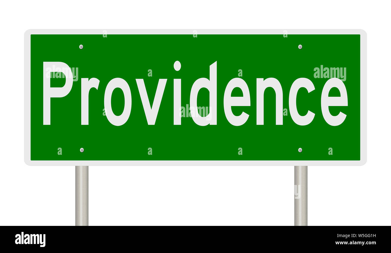 Rendering von einem grünen Hinweisschild für Vorsehung Stockfoto