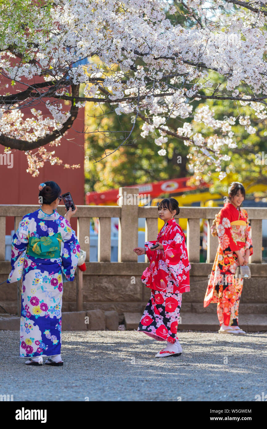 Frauen in Kimonos, Sensoji-tempel, Asakusa, Tokyo, Japan, Asien Stockfoto