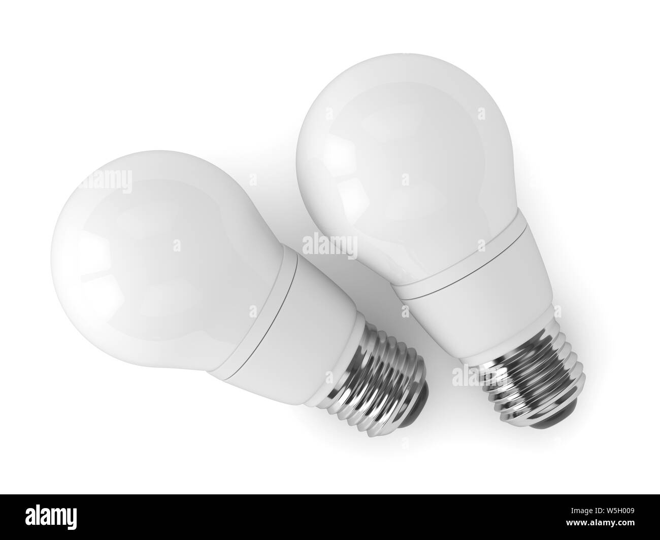 3D-Render von LED-Lampen liegen auf weißem Hintergrund Stockfoto