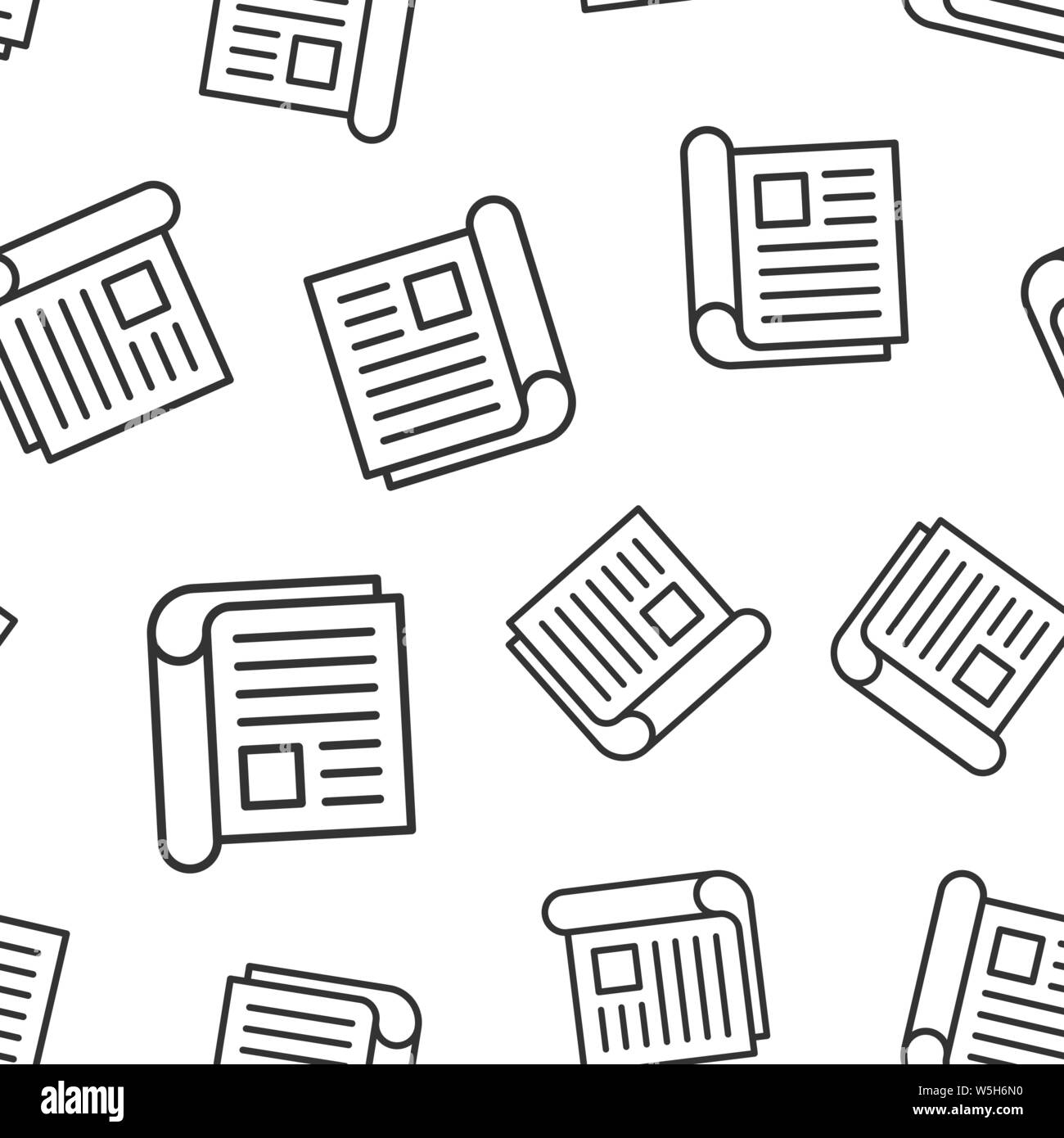 Zeitschrift Seite Symbol nahtlose Muster Hintergrund. News Vector Illustration auf weißem Hintergrund isoliert. Broschüre Business Konzept. Stock Vektor