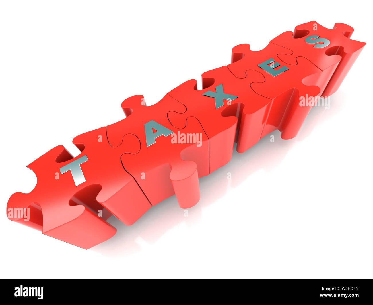 3D-Render von rot Puzzleteile mit Metall steuern Wort auf Weiß Stockfoto