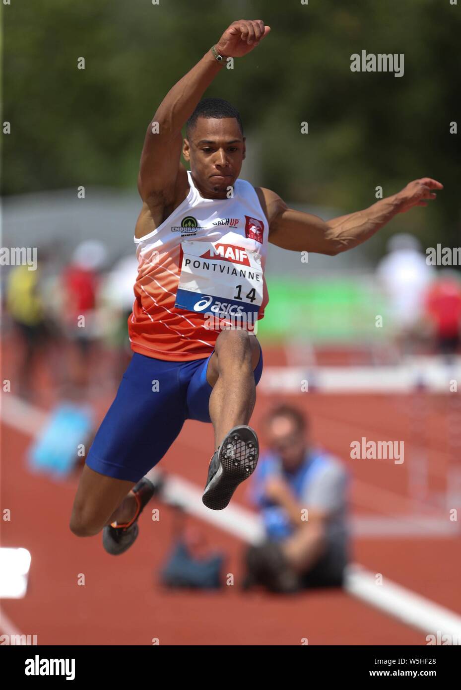 Jean Marc Pontvianne auf Entente Nimes Athletisme Finale Triple Saut während der Athletik Französische Meisterschaft Elite 2019 am 27. Juli 2019 in Saint-Etienne, Frankreich - Foto Laurent Lairys/DPPI Stockfoto