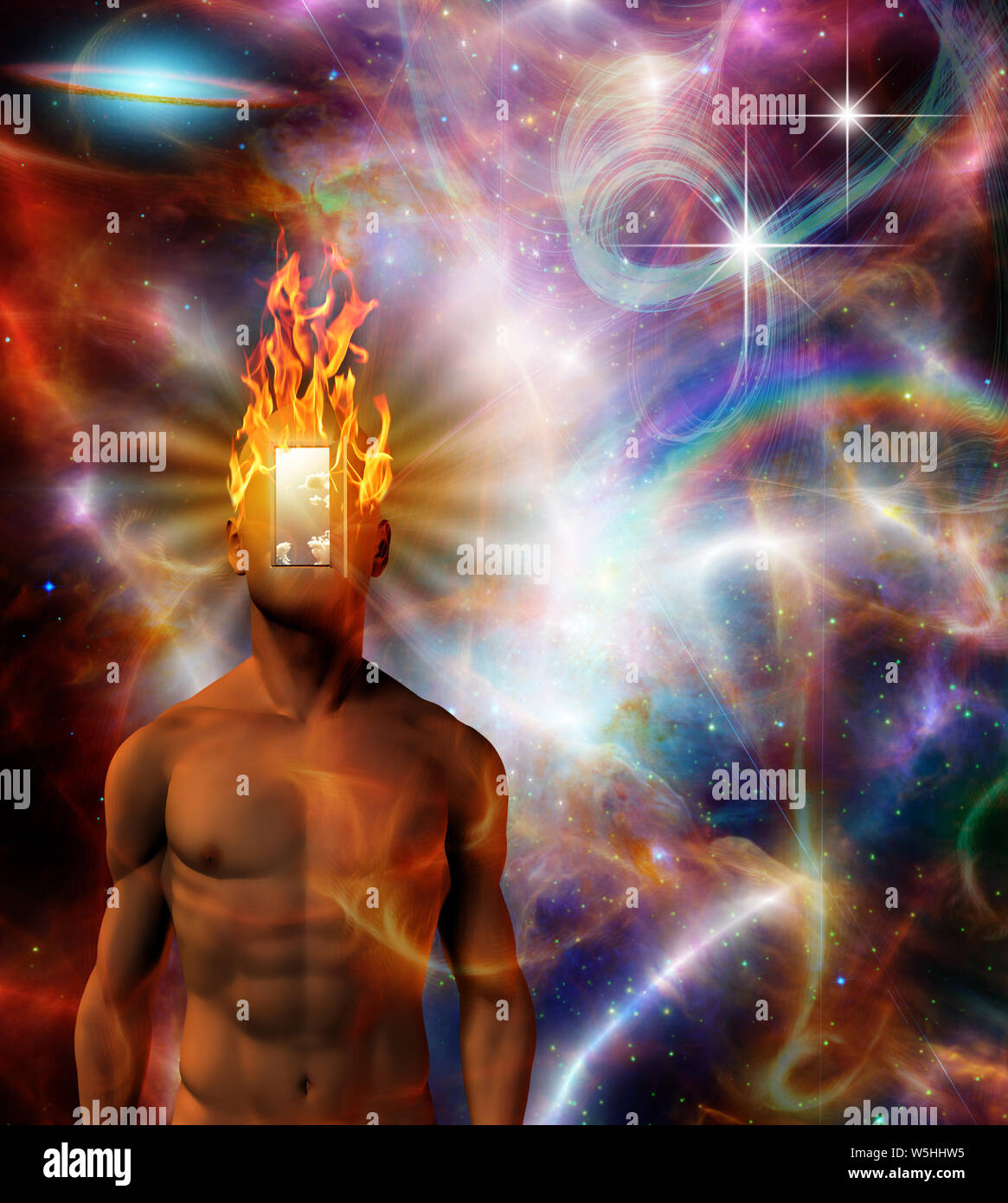 Brennen im kosmischen Raum. 3D-Rendering Stockfoto