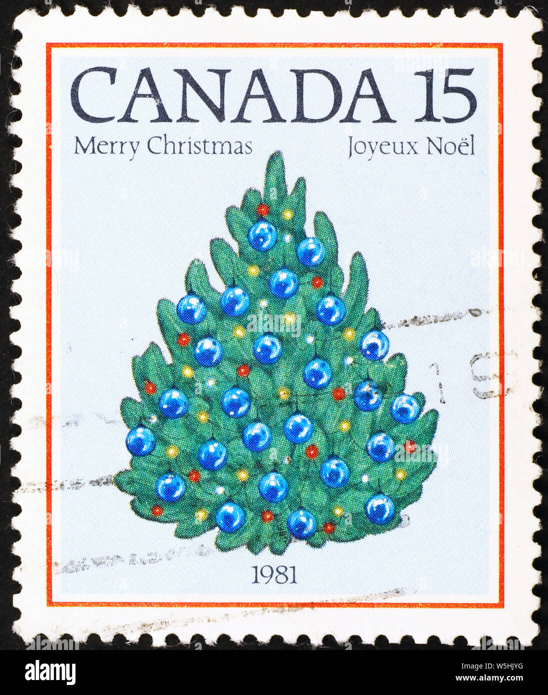 Kanadische Briefmarke mit Weihnachtsbaum Stockfoto