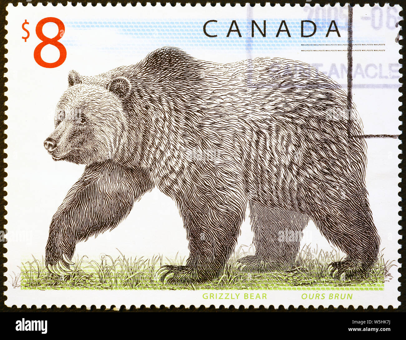 Grizzly auf kanadischer Briefmarke Stockfoto