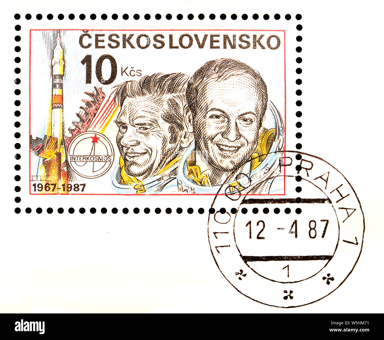 Tschechoslowakische Briefmarken mini Blatt (1987): Kosmonauten Alexej Gubarev und Vladimir Remek Stockfoto