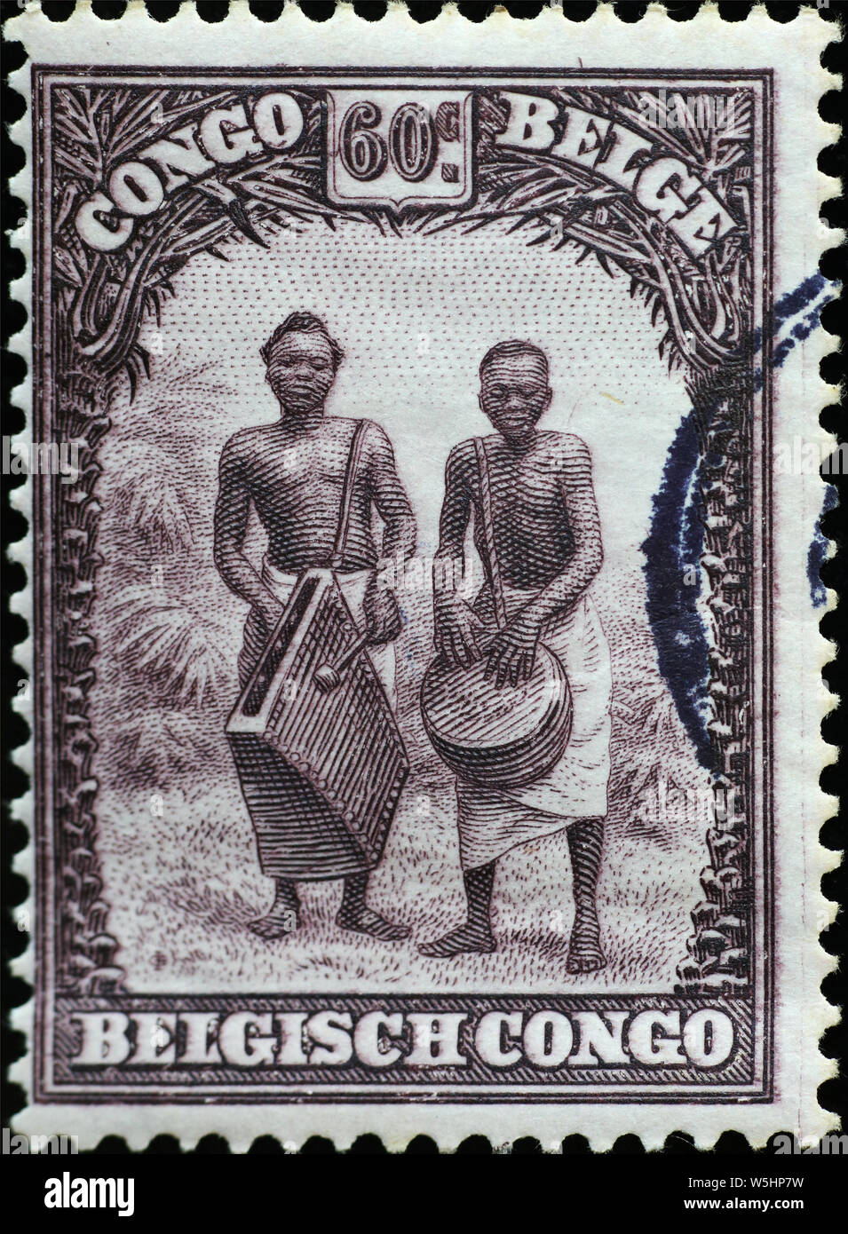 Zwei Musik-Player auf Vintage afrikanischen Briefmarke Stockfoto