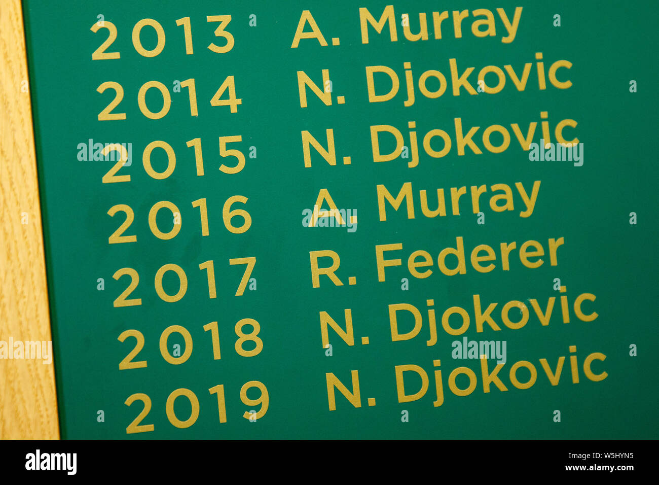 Herren Singles Sieger Champion's Board Stockfoto