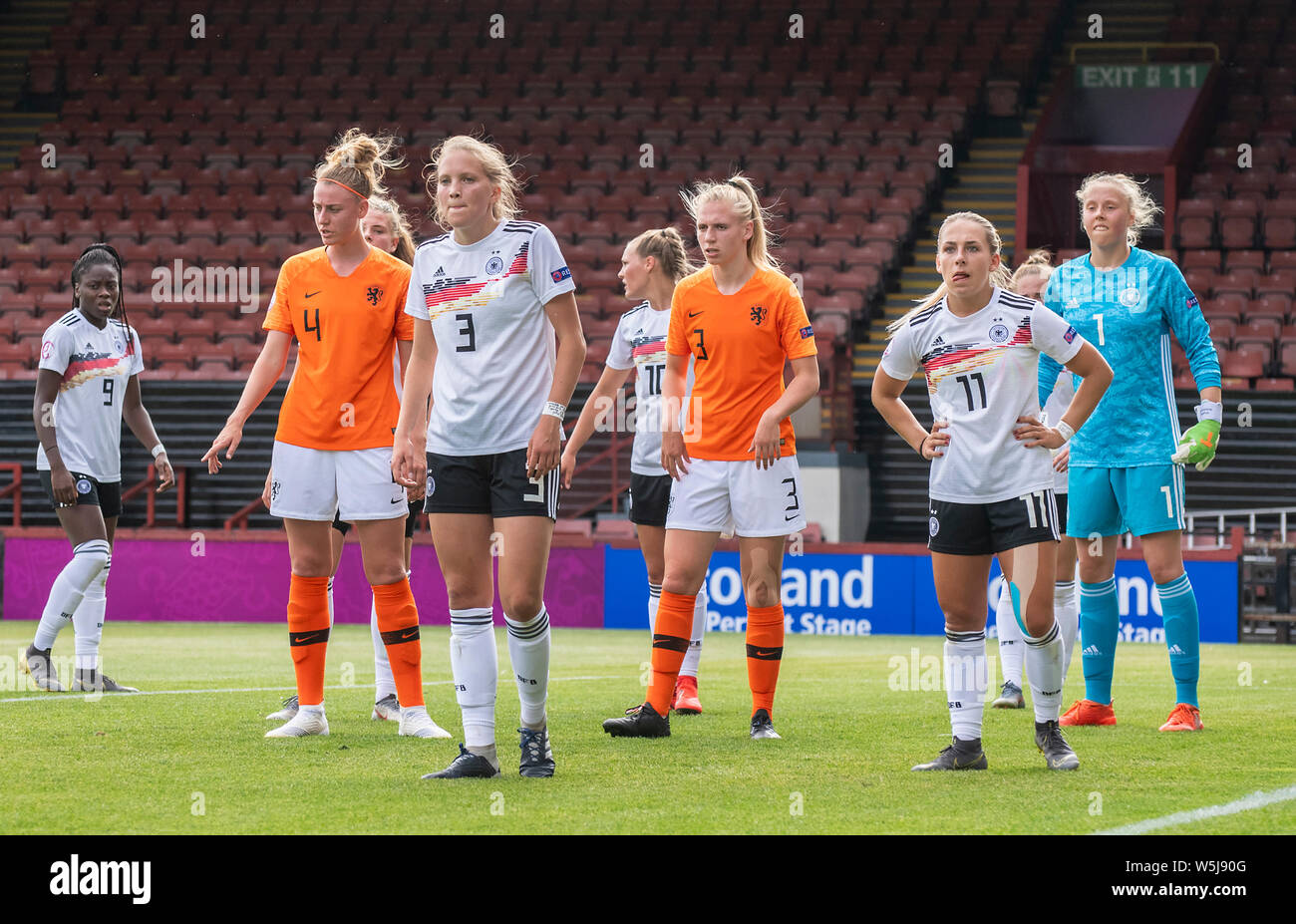 Glasgow, Schottland, Großbritannien. 25. Juli 2019: die UEFA-U19-Meisterschaft Halbfinale zwischen Deutschland und den Niederlanden in Glasgow gespielt. Stockfoto