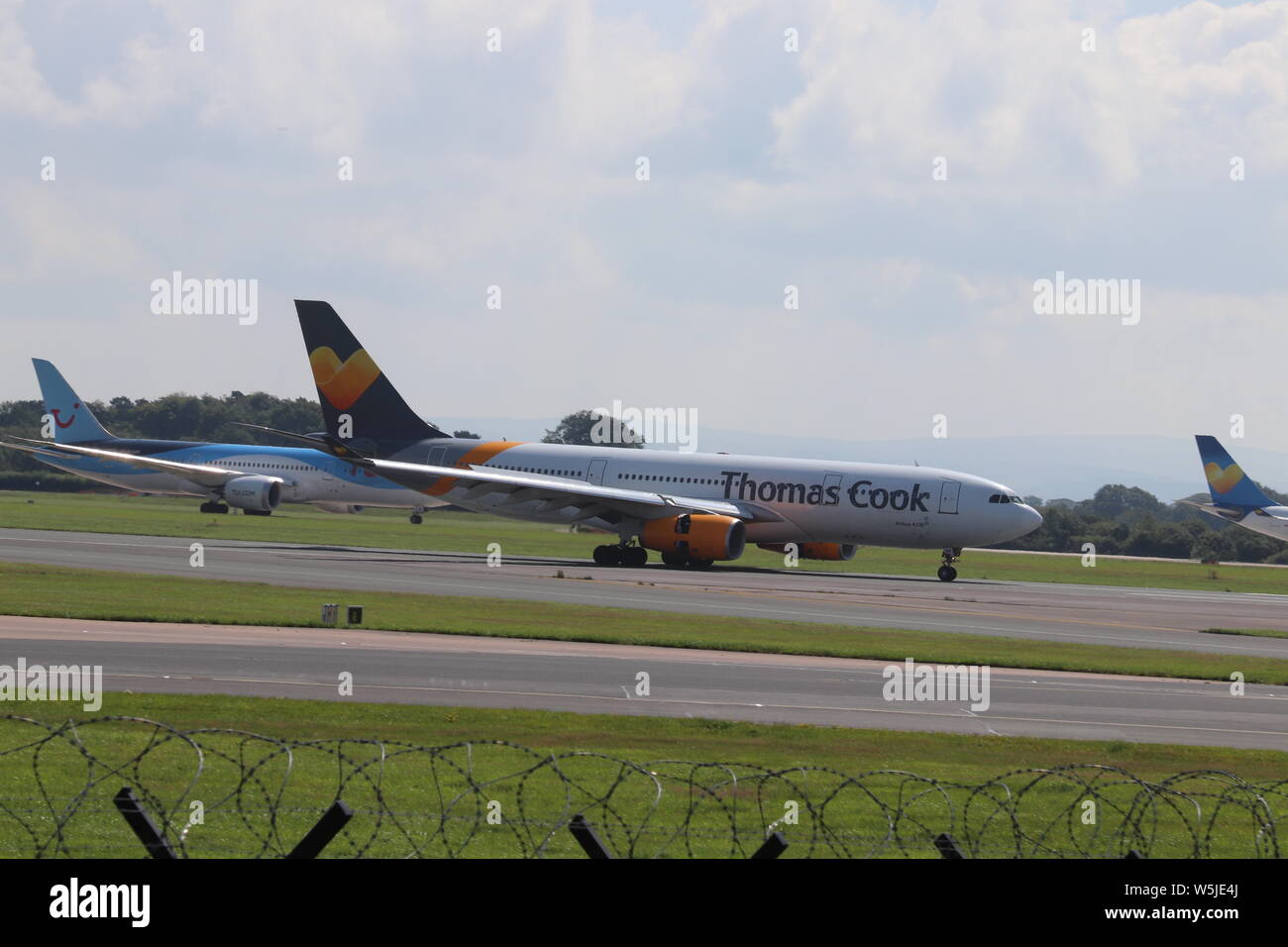 Thomas Cook A330-landung auf dem Flughafen Manchester Stockfoto