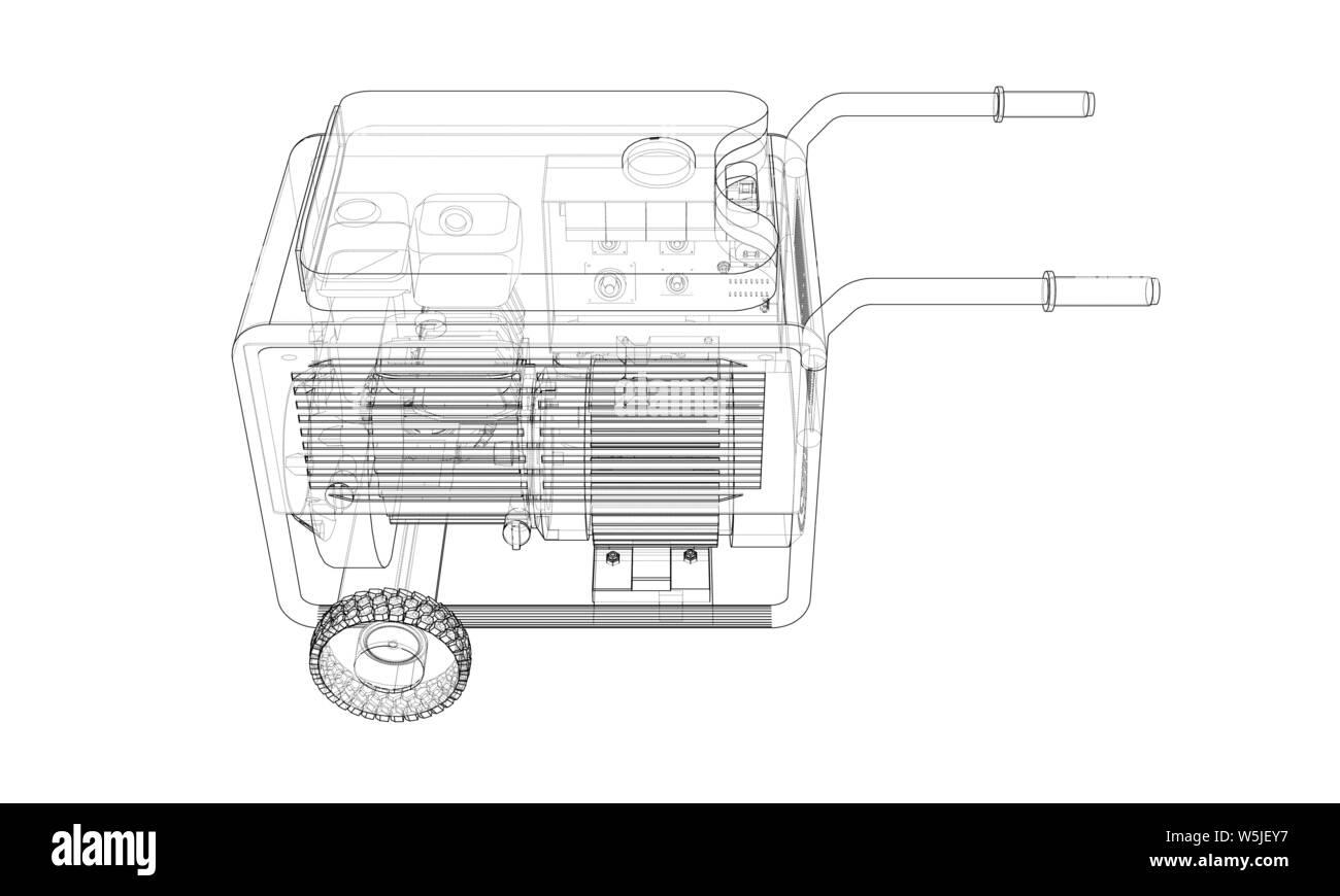 Umrisse portable Generator Benzin Vektor. Wire-frame Stil. Die Schichten des sichtbaren und unsichtbaren Linien. 3D-Darstellung Stock Vektor