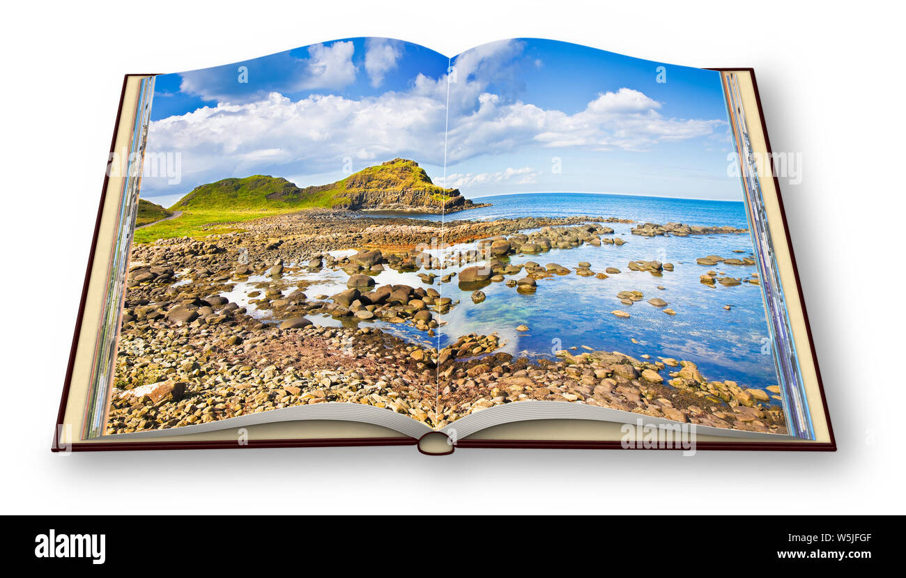 3D-Render eines geöffneten Foto Buch mit irischen Landschaft (Nordirland, Vereinigtes Königreich) Stockfoto