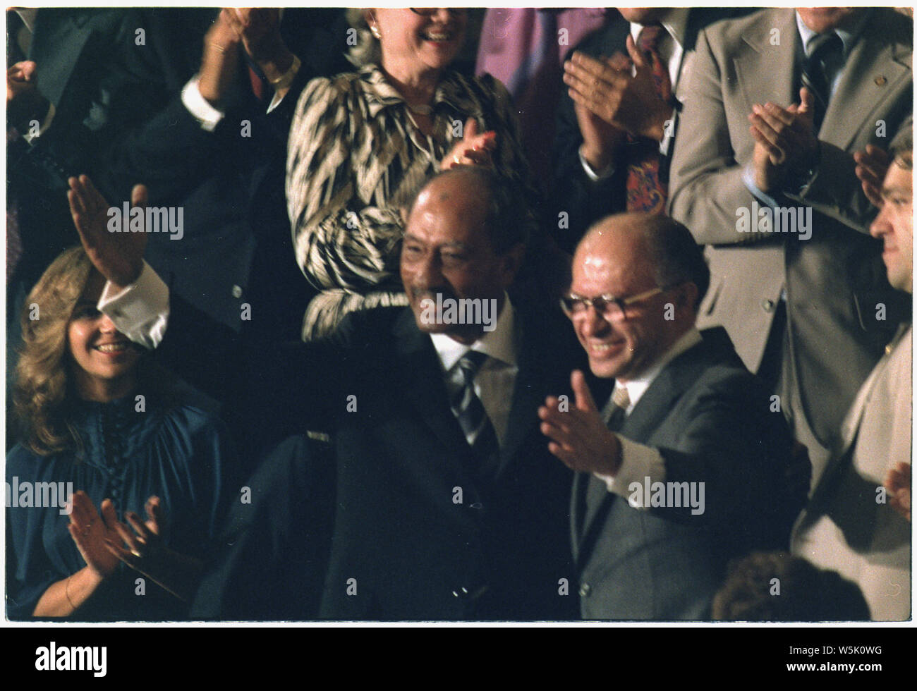Anwar Sadat und Menachem Begin an der U.S. Capitol für Jimmy Carter's Rede auf dem Camp David Abkommen. Stockfoto