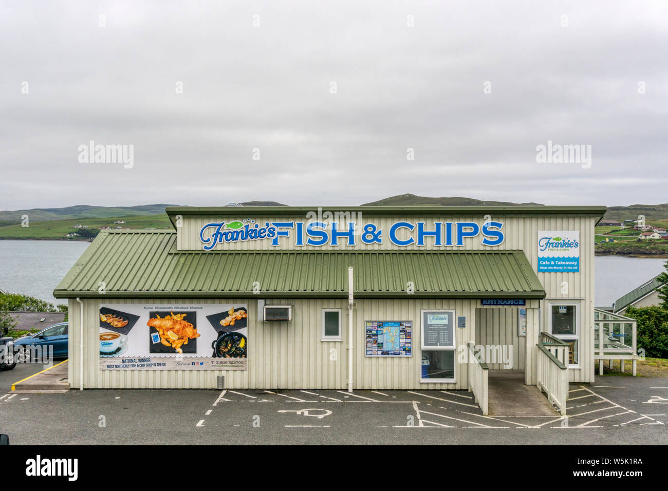 Frankie's Fish & Chips in Brae, Shetland, ist die nördlichste Fish & Chip Shop in Großbritannien. Sieger der nationalen Fish & Chip Awards 2015. Stockfoto