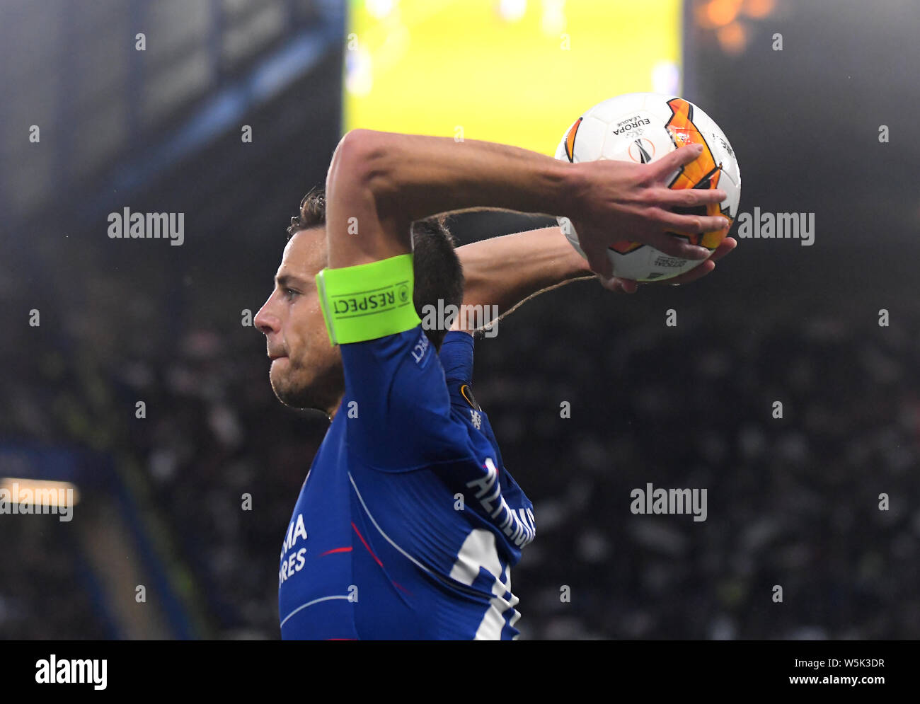 LONDON, ENGLAND - Mai 9, 2019: Cesar Azpilicueta von Chelsea dargestellt, während das zweite Bein der 2018/19 UEFA Europa League Halbfinale Spiel zwischen Chelsea FC (England) und Eintracht Frankfurt e.V. (Deutschland) an der Stamford Bridge. Stockfoto