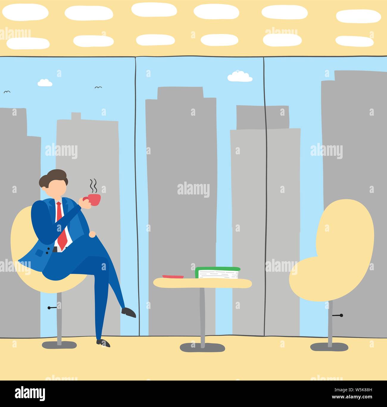 Geschäftsmann Pause Zeit, trinken Kaffee oder Tee, handgezeichneten Vector Illustration. Farbige Flat Style. Stock Vektor